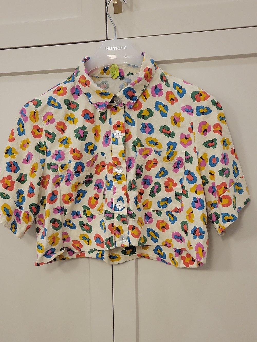 Farm Rio Multicolor Leopard Print Cropped Button-Front Top sz M